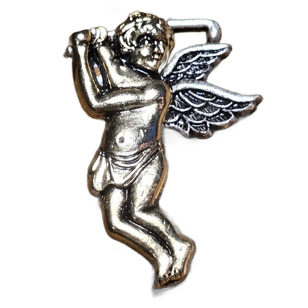 Vintage Golfing Cherub Cupid Angel Gold Silver Tone Lapel Vest Hat Pin D33